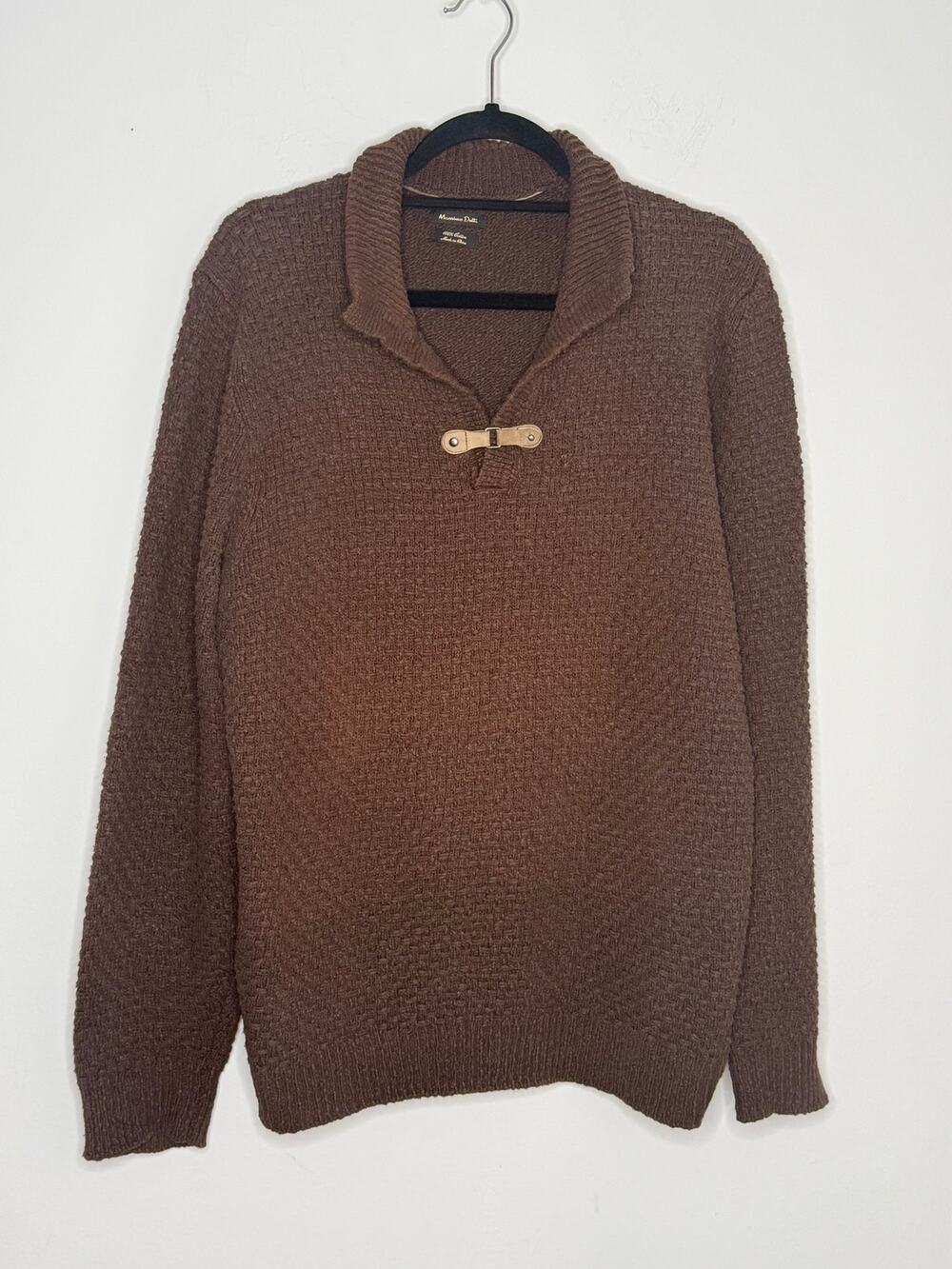 Massimo Dutti Brown Long Sleeve Roll V-Neck Cotton Chunky Knit Sweater Mens XL